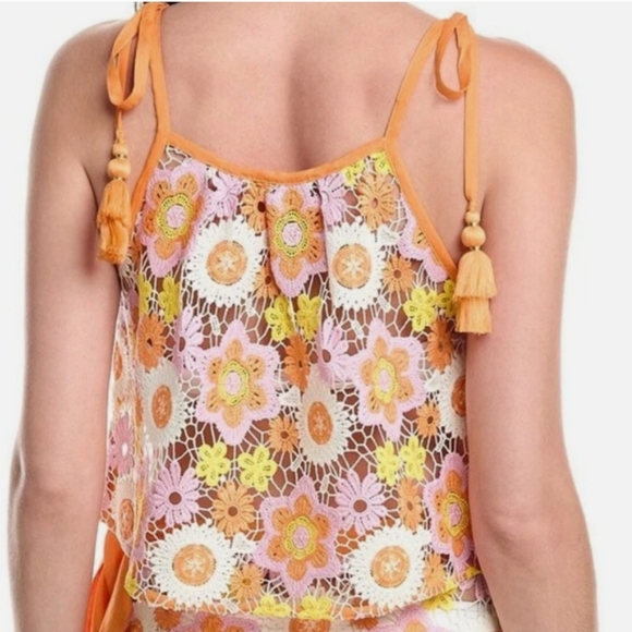 NWT Ramy Brook Katie Floral Embroidery Crochet Crop Top Size Medium $195 - Picture 2 of 7